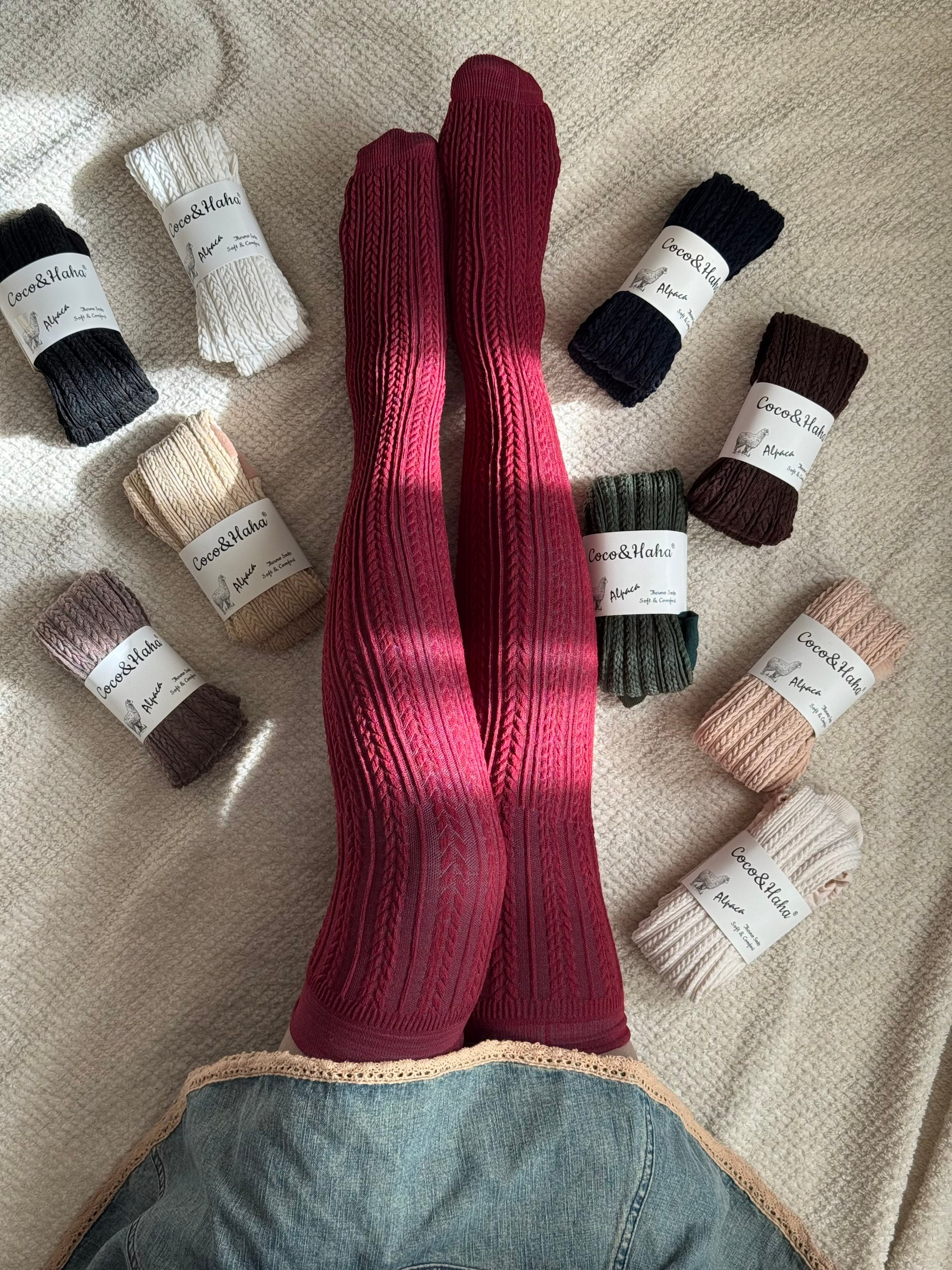 جوراب بالای زانو لاما Coco&Hana وارداتی - فری سایز، بافت طرحدار، رنگبندی متنوع