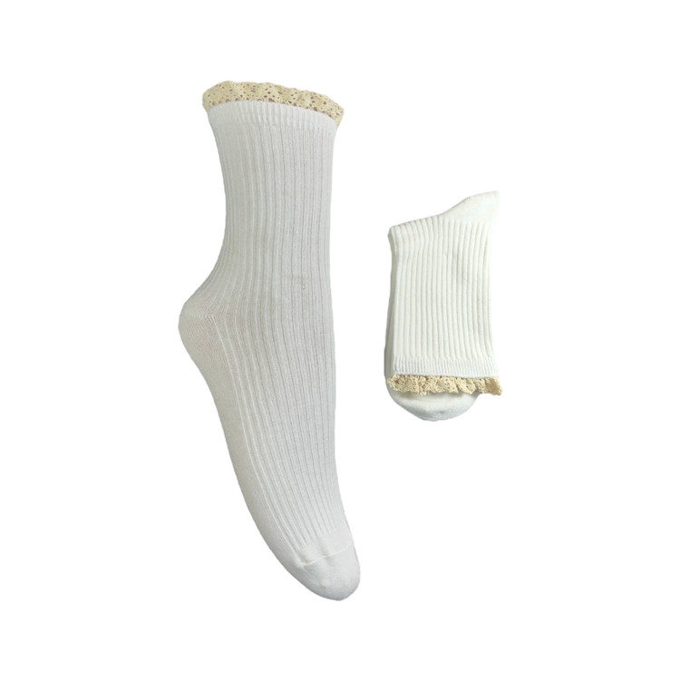 جوراب زنانه ساقدار خارجی لب تور شیری