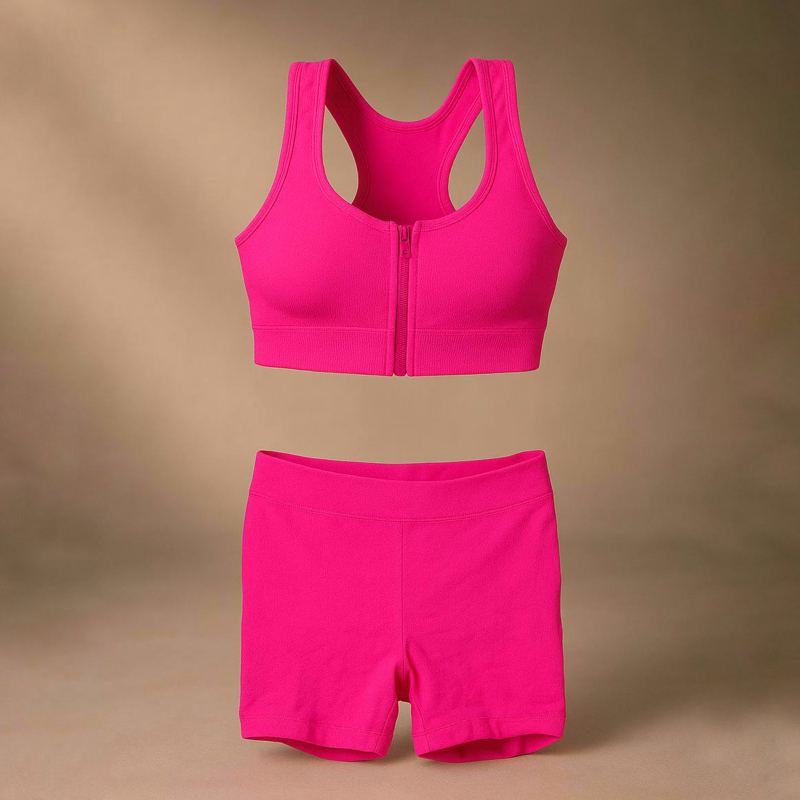 ست نیم‌تنه زیپدار و شلوارک صورتی