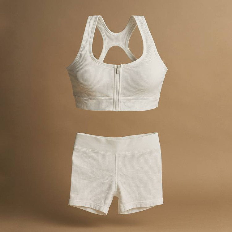 ست نیمتنه زیپدار و شلوارک لیفتدار سفید