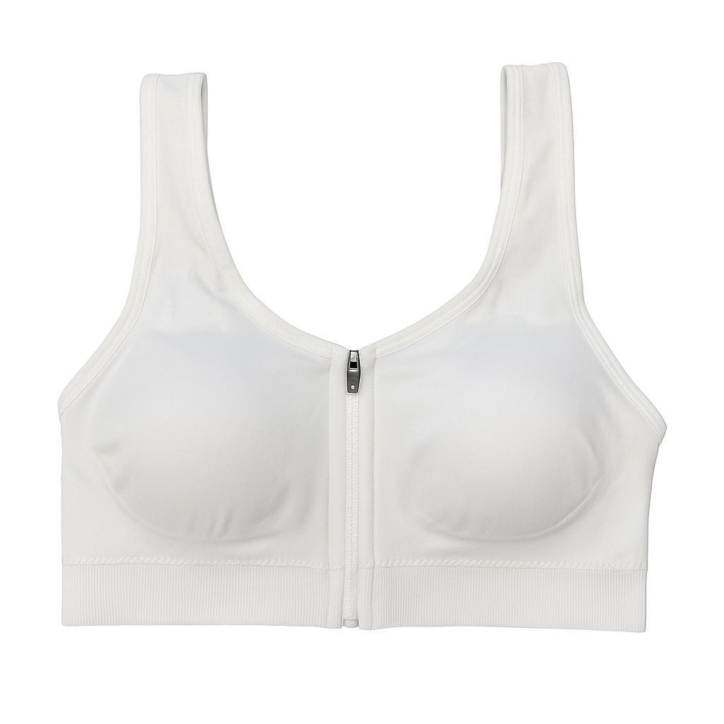 سوتین ورزشی زیپی زنانه با پارچه کشی و ضد تعریق در رنگ‌های مشکی، سفید و کرم