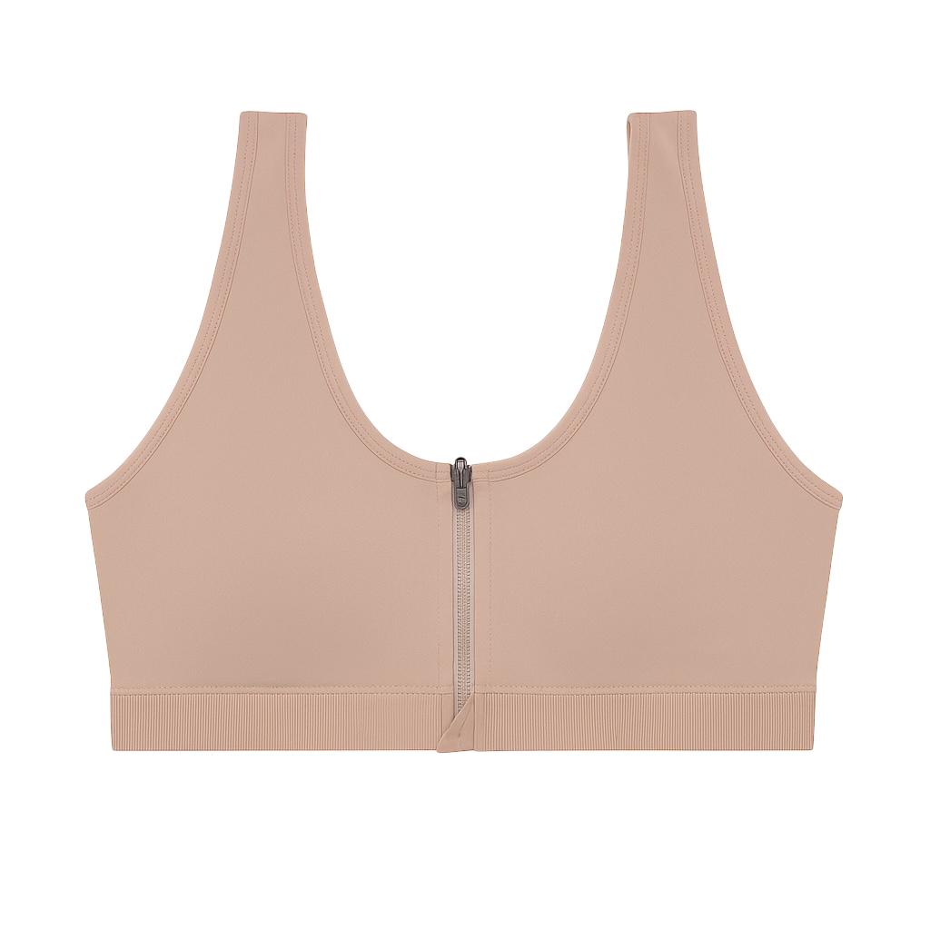 ست سه‌تایی سوتین ورزشی زیپی با طراحی راحت و پوشش کامل در رنگ‌های مشکی، سفید و نود