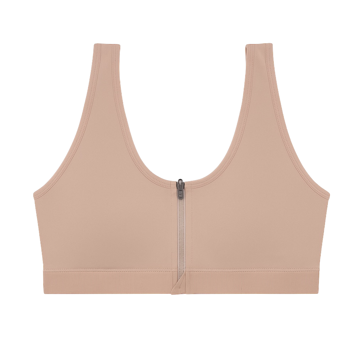 ست سهتایی سوتین ورزشی زیپی با طراحی راحت و پوشش کامل در رنگهای مشکی، سفید و نود