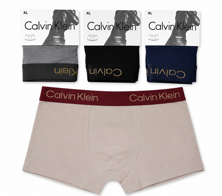 شورت مردانه Calvin Klein نخی رنگ کرم به همراه بستهبندی محصول