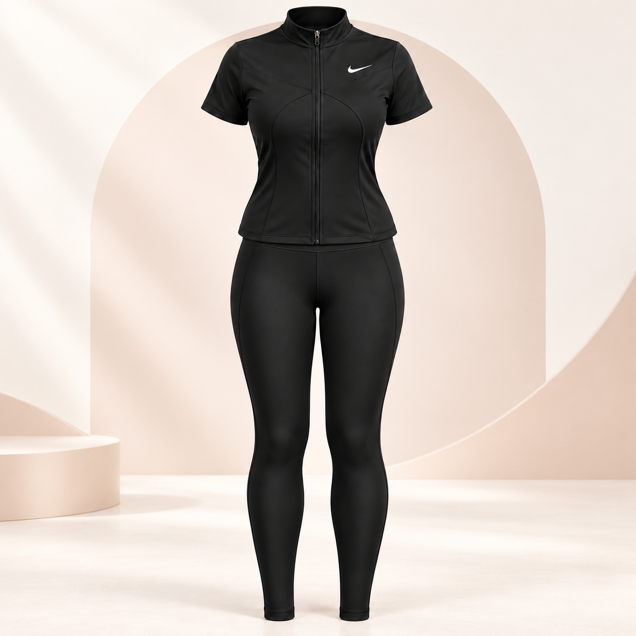 ست ورزشی زنانه بیگ سایز تیشرت تمام‌زیپ و لگ کمرگنی کد 1268
