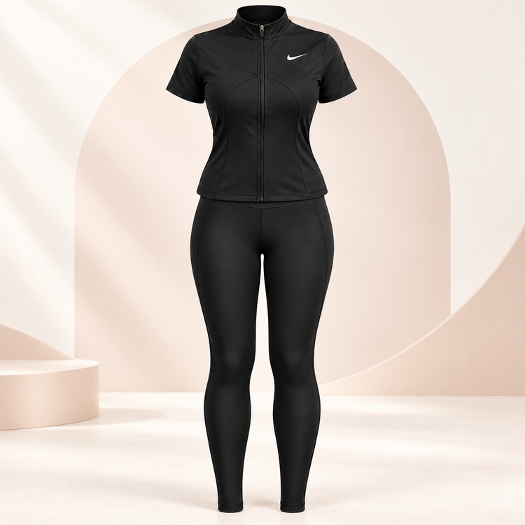 ست ورزشی زنانه بیگ سایز تیشرت تمامزیپ و لگ کمرگنی کد 1268